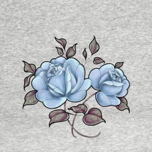 Vintage pale blue rose floral print T-Shirt